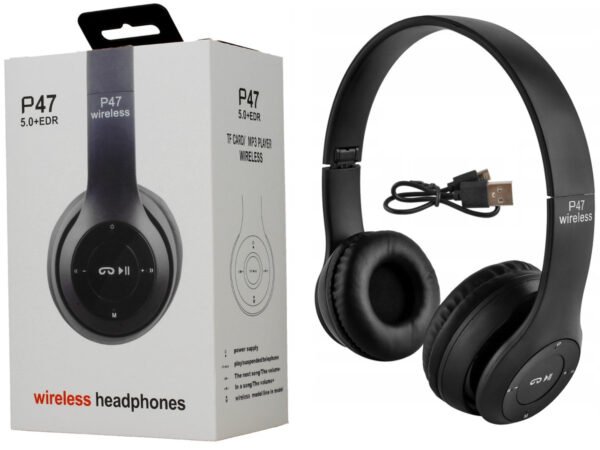 p47 wireless headphones | bluetooth foldable headset with microphone support fm radio tf for pc tv smart phones & tablets