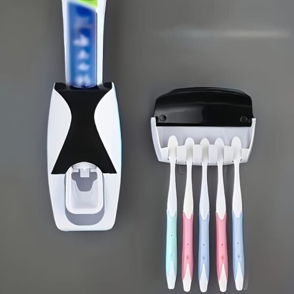 automatic toothpaste dispenser set with wall mounted toothbrush holder | random colors