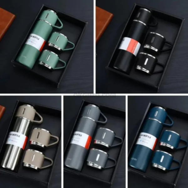 3 Cup 500ML Double-Layer Stainless Steel Vacuum Flask Set | Hot & Cold | Random Color - Image 10