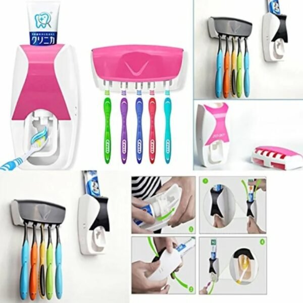 automatic toothpaste dispenser set with wall mounted toothbrush holder | random colors