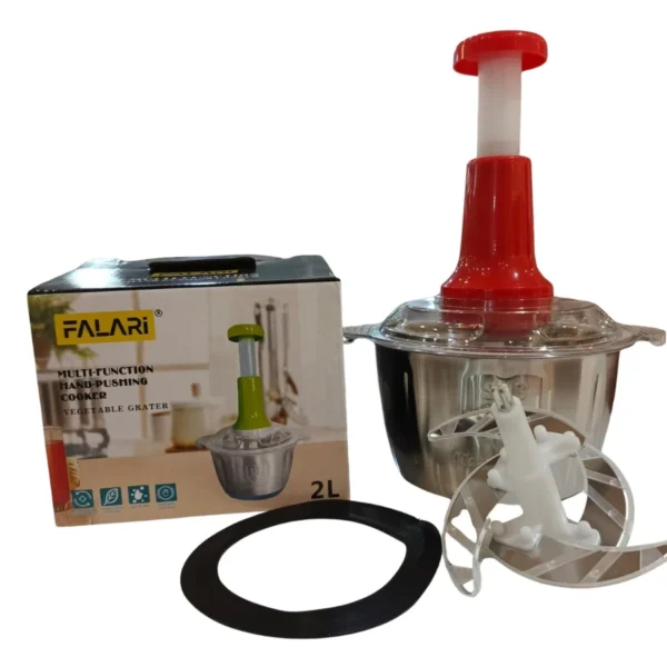2L Manual Food Chopper | Stainless Steel Bowl & 4 Blades - Image 2