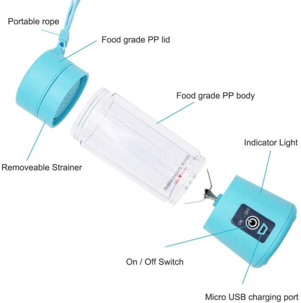 portable powerful 6 blades usb rechargeable juicer/blender