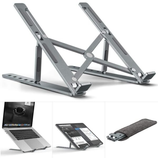 premium aluminum foldable laptop stand | sturdy, adjustable & portable | silver & black
