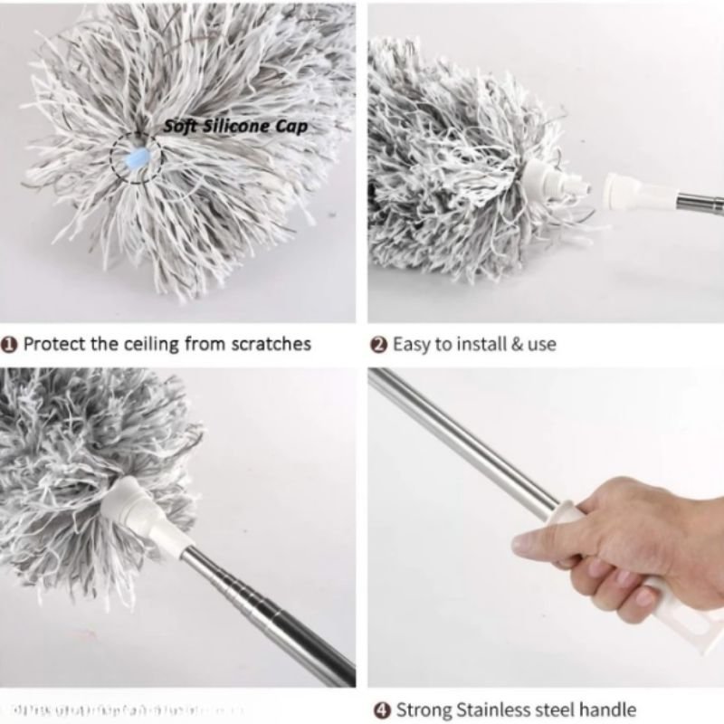 extendable microfiber duster with long telescopic handle | long reach, bendable head, washable fan & ceiling cleaner