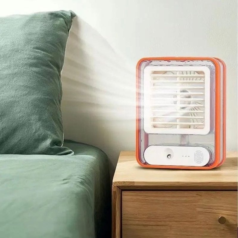 portable usb air cooler fan – 3 speed, mist spray, rechargeable | random color