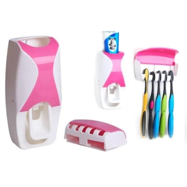 automatic toothpaste dispenser set with wall mounted toothbrush holder | random colors