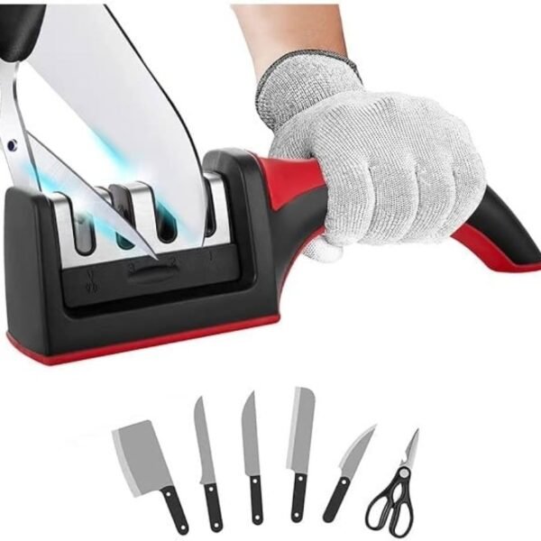 3 in 1 knife sharpener set with ceramic peeler | 3 stage blade sharpener & non slip handle