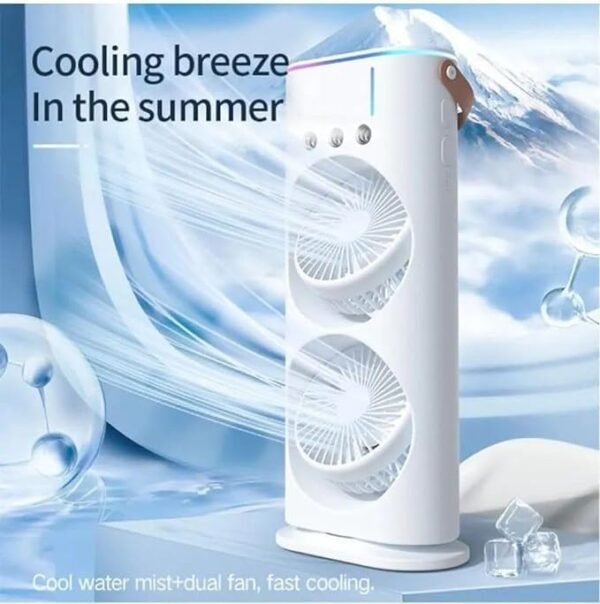 mini double head mist fan with led light & humidifier | portable air cooler for home, office & travel