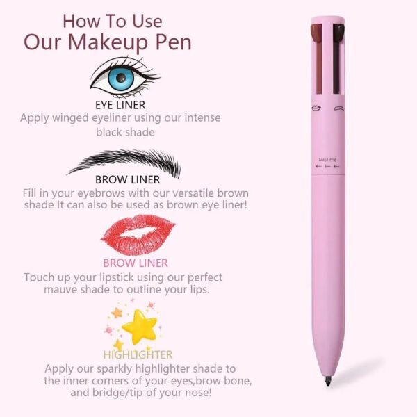 4 in 1 makeup pen: waterproof eyeliner, brow pencil, highlighter & shadow stick