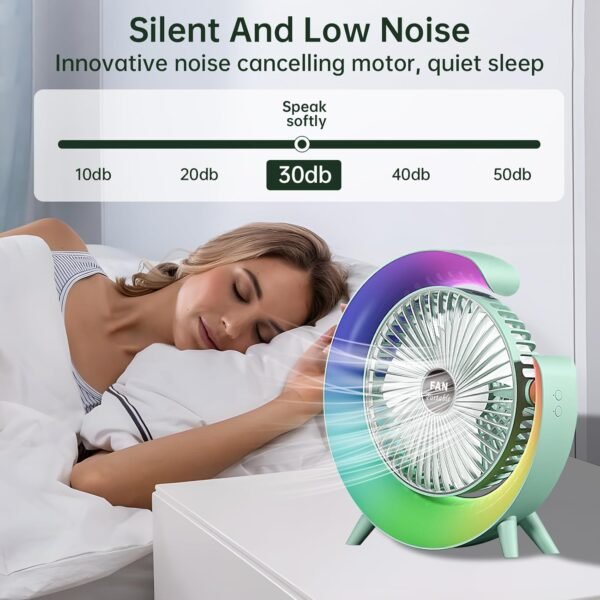 colorful desktop fan | usb rechargeable, silent, 3 speed with led ambient light