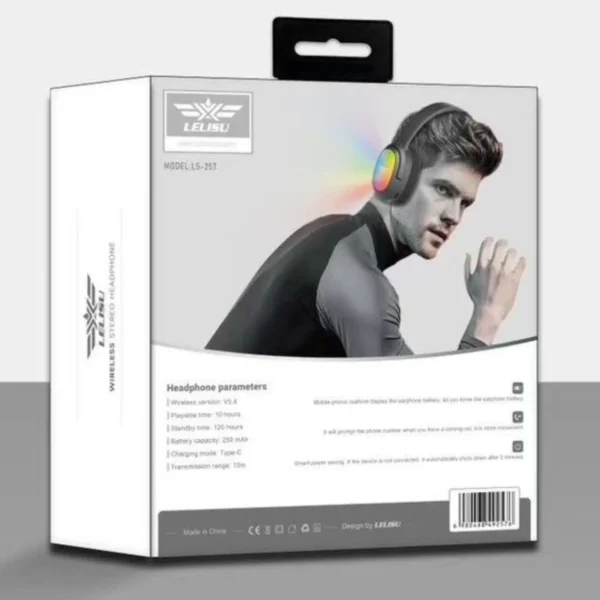 Lelisu LS-257 Wireless Stereo Headphones | Bluetooth 5.4 Over-Ear Headset with Type-C Charging & LED Lights - Image 3