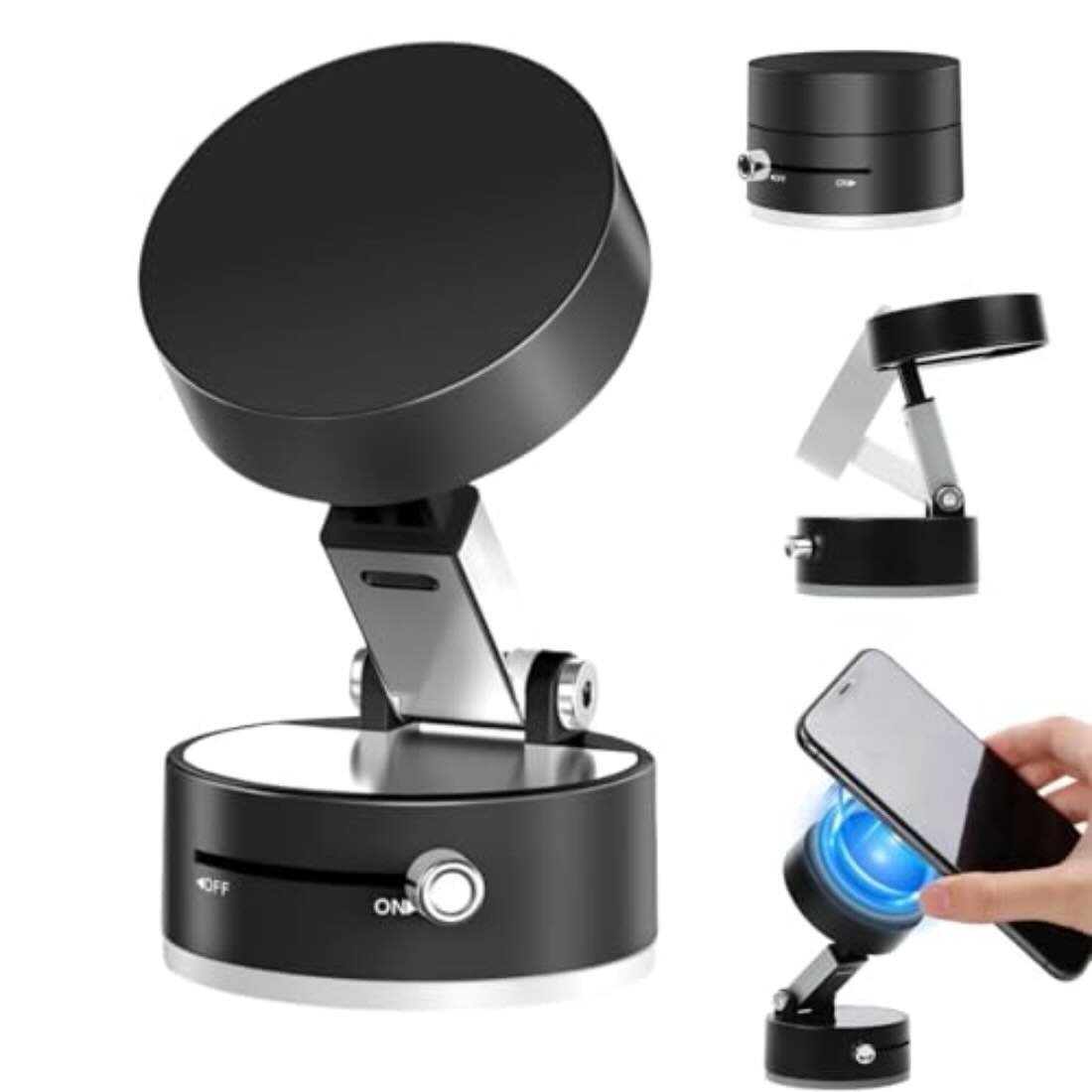 magnetic wireless phone holder with vacuum suction cup | foldable, strong magnetic grip for maximum phone security
