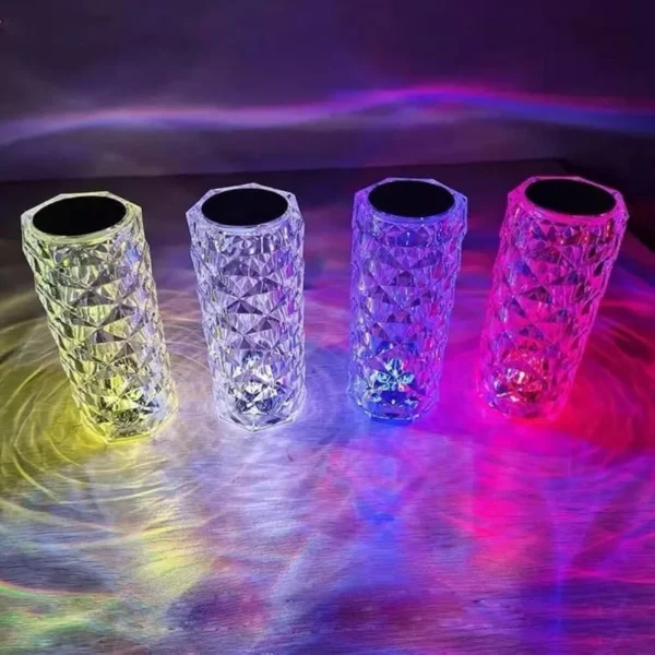 16 Colors Diamond Rose Crystal Touch Lamp | USB Rechargeable Acrylic Bedside Table Lamp with Remote - Image 2