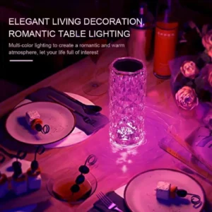 16 Colors Diamond Rose Crystal Touch Lamp | USB Rechargeable Acrylic Bedside Table Lamp with Remote