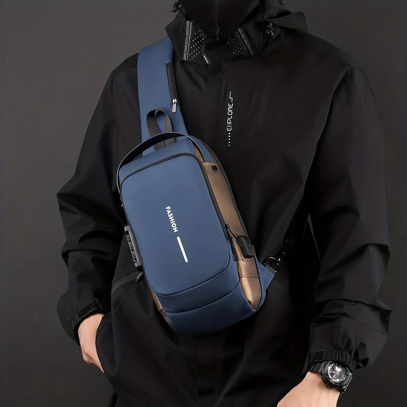 blue & brown | multifunction anti theft usb charging crossbody shoulder bag | stylish, secure, and ready for adventures