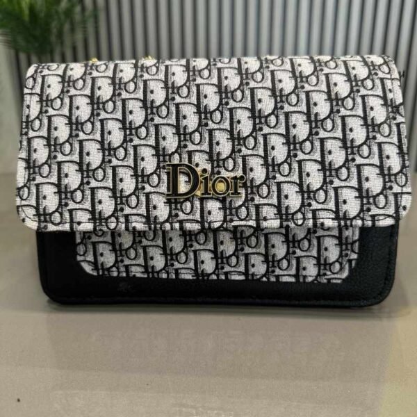 dior oblique canvas & black leather flap clutch – timeless designer statement piece