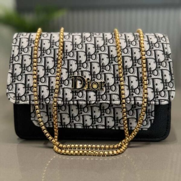 dior oblique canvas & black leather flap clutch – timeless designer statement piece
