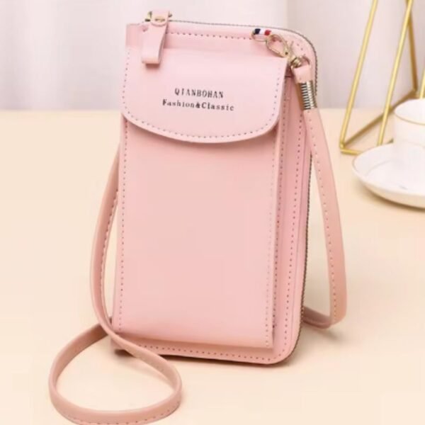 portable soft leather women’s crossbody bag | wallet & mobile phone purse | pink color