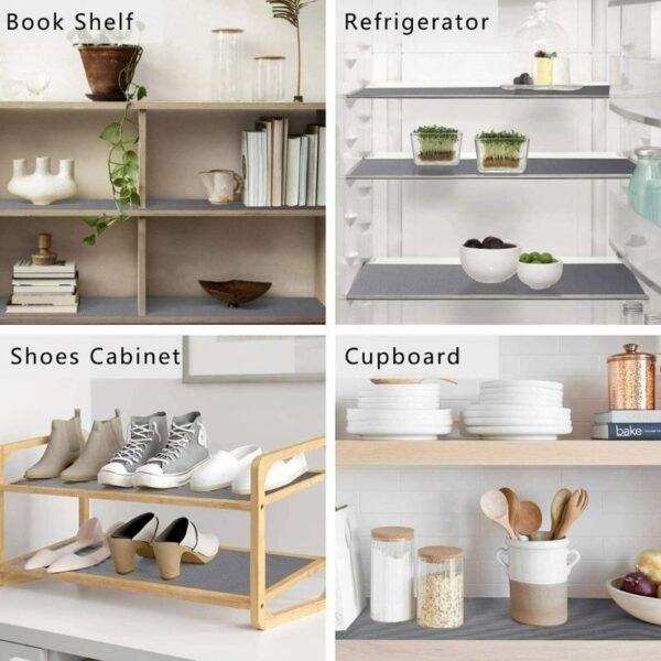 anti slip fridge & shelf mat | waterproof & washable sheet for kitchen, drawer, cabinet use | light grey color