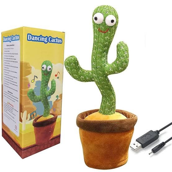 rechargeable dancing cactus toy with hat | interactive singing & talking plush for toddlers and kids