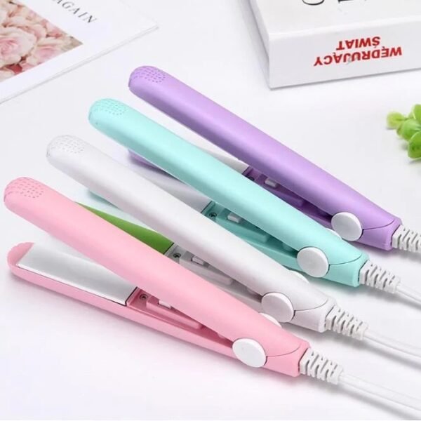 mini portable ceramic hair straightener & curler | smooth, silky, frizz free styling | random color