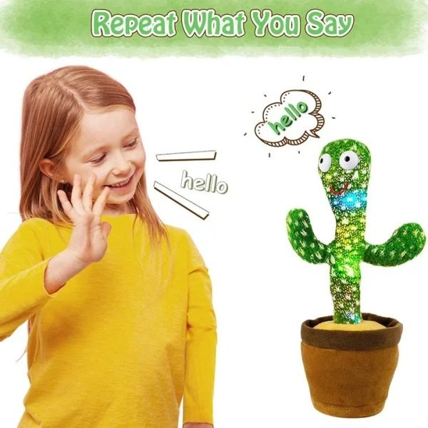 rechargeable dancing cactus toy with hat | interactive singing & talking plush for toddlers and kids