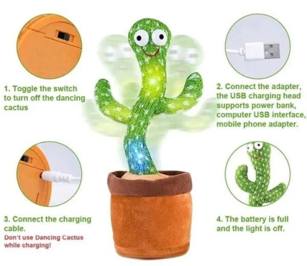 rechargeable dancing cactus toy with hat | interactive singing & talking plush for toddlers and kids