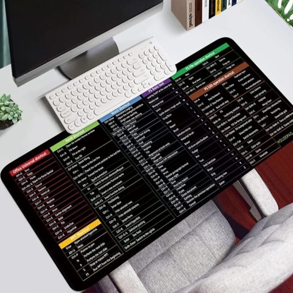 large excel shortcut keyboard & mouse pad & table mat (30×80cm) | extended non slip desk mat with office software commands – ideal for work, study & gaming