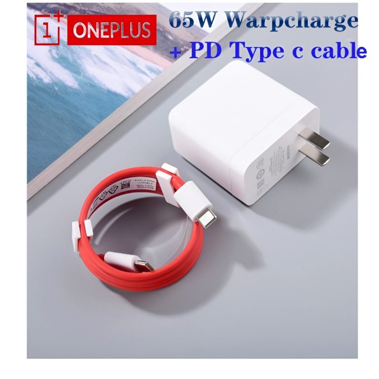 oneplus 65w warp charge power adapter with type c to type c fast charging cable