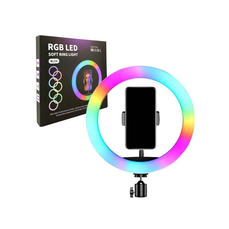 mj36 rgb led soft ring light – 36cm | 16 colors, adjustable brightness, with phone holder